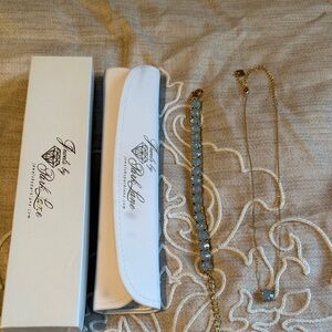 Park Lane Gold-Tone Mini Signature Bracelet/Necklace/Earrings Pale Blue Stones